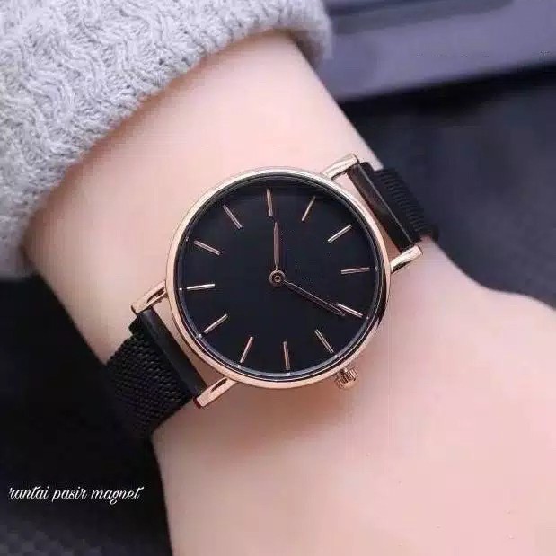 NEW JAM TANGAN RANTAI WANITA-BLACK ROSE GOLD