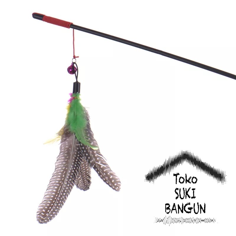 Cat Toy Stick Pet Teaser Feather Stick Fishing Mainan Kucing Lonceng