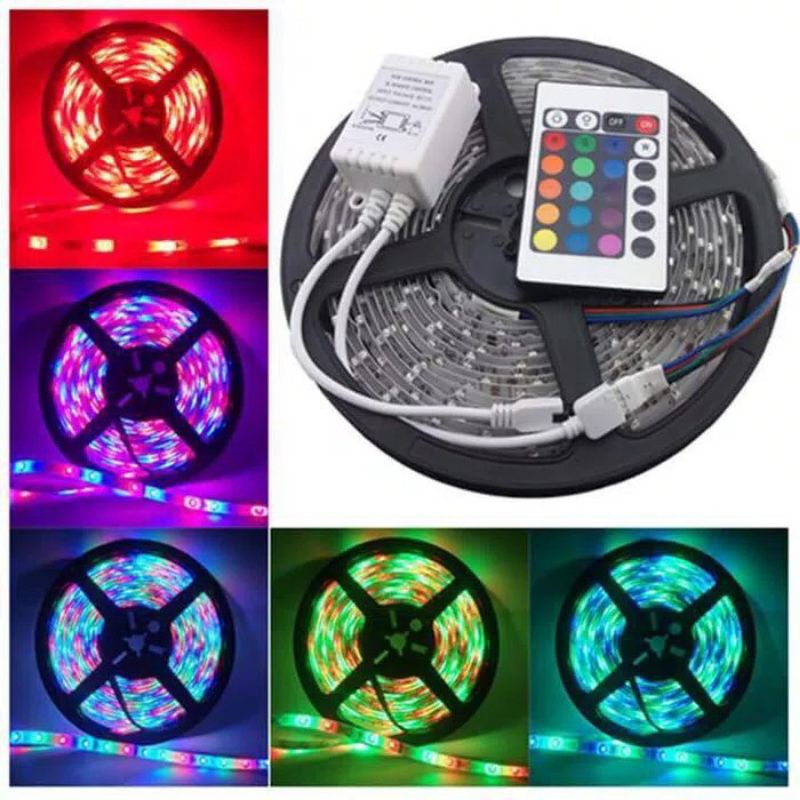 Lambu LED strip RGB warna warni ip68 2835 3528 komplit set adaptor remote