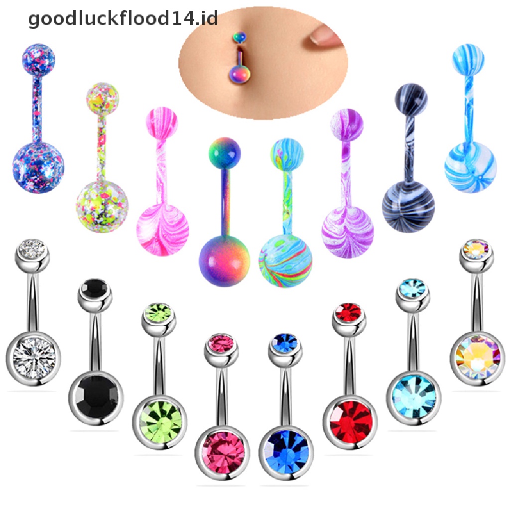 [OOID] 16Pcs Mix Navel Belly Button Ring Barbell Rhinestone Crystal Ball Body Jewelry ID