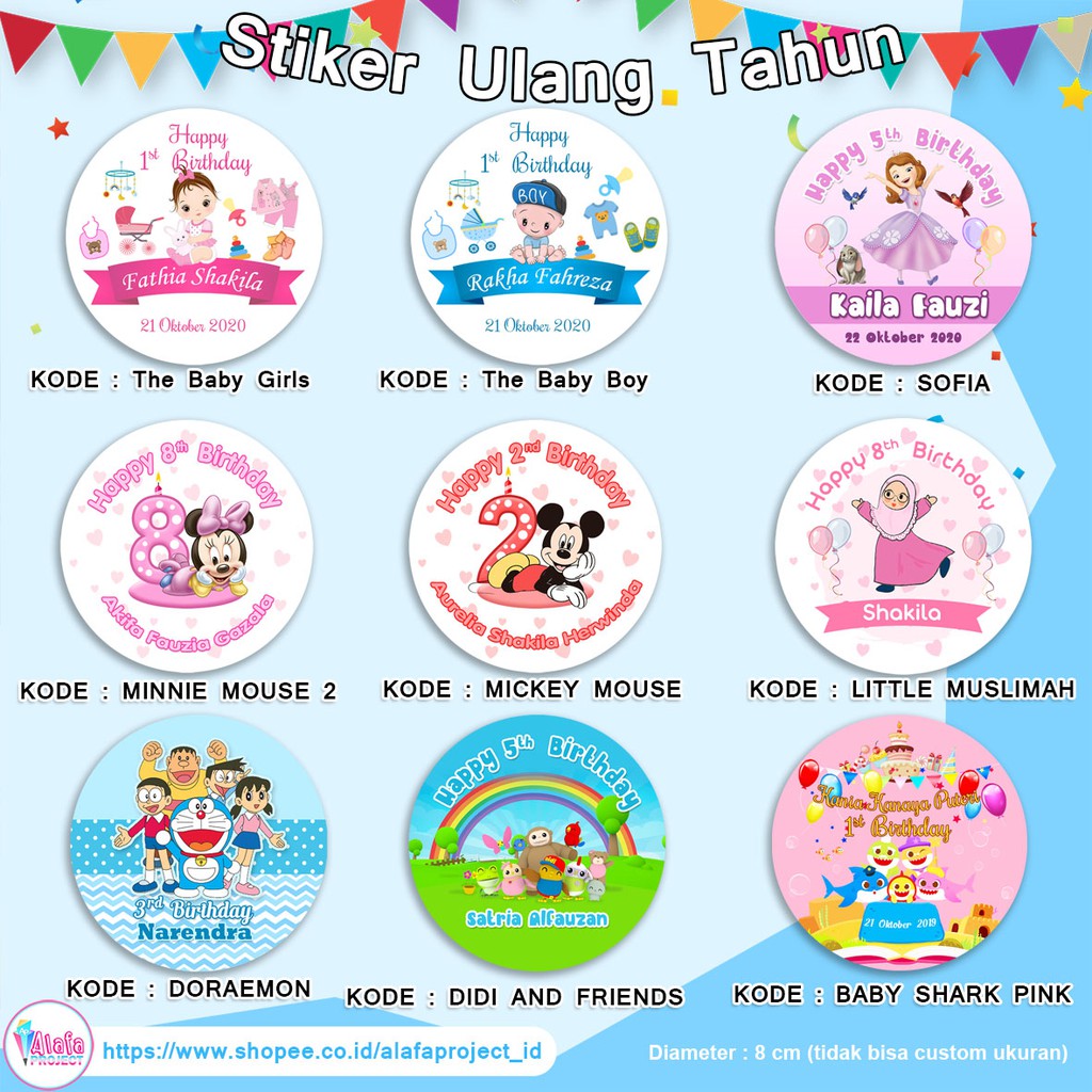 Jual Alafaproject Stiker Ultah Anak / Stiker Bulat untuk Ulang Tahun ...