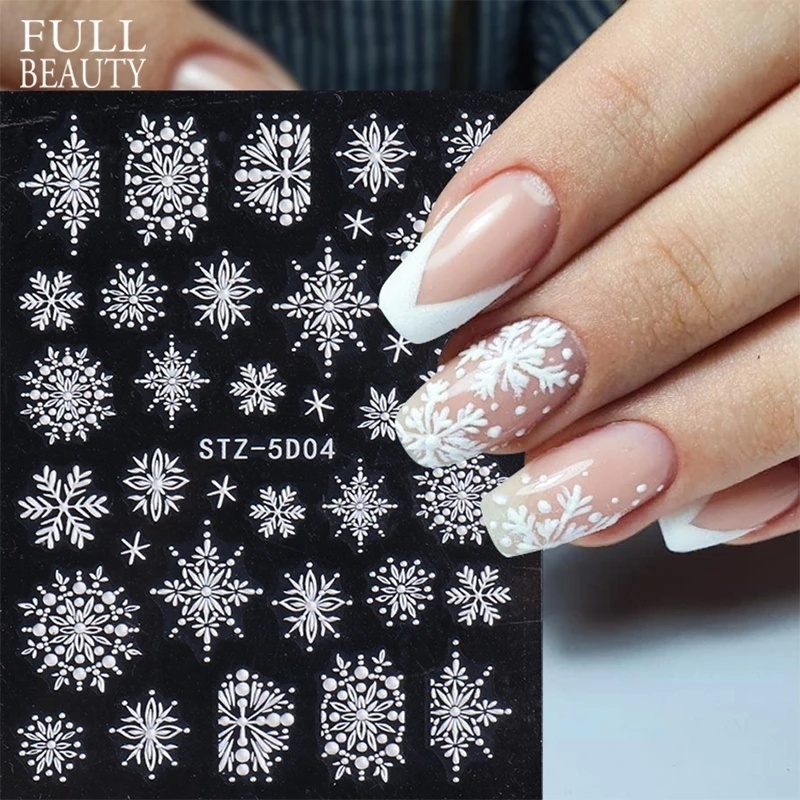 (1 Lembar) (Stiker Kuku) (5D) Motif Kepingan Salju Natal Untuk Dekorasi Nail Art / Manicure Diy