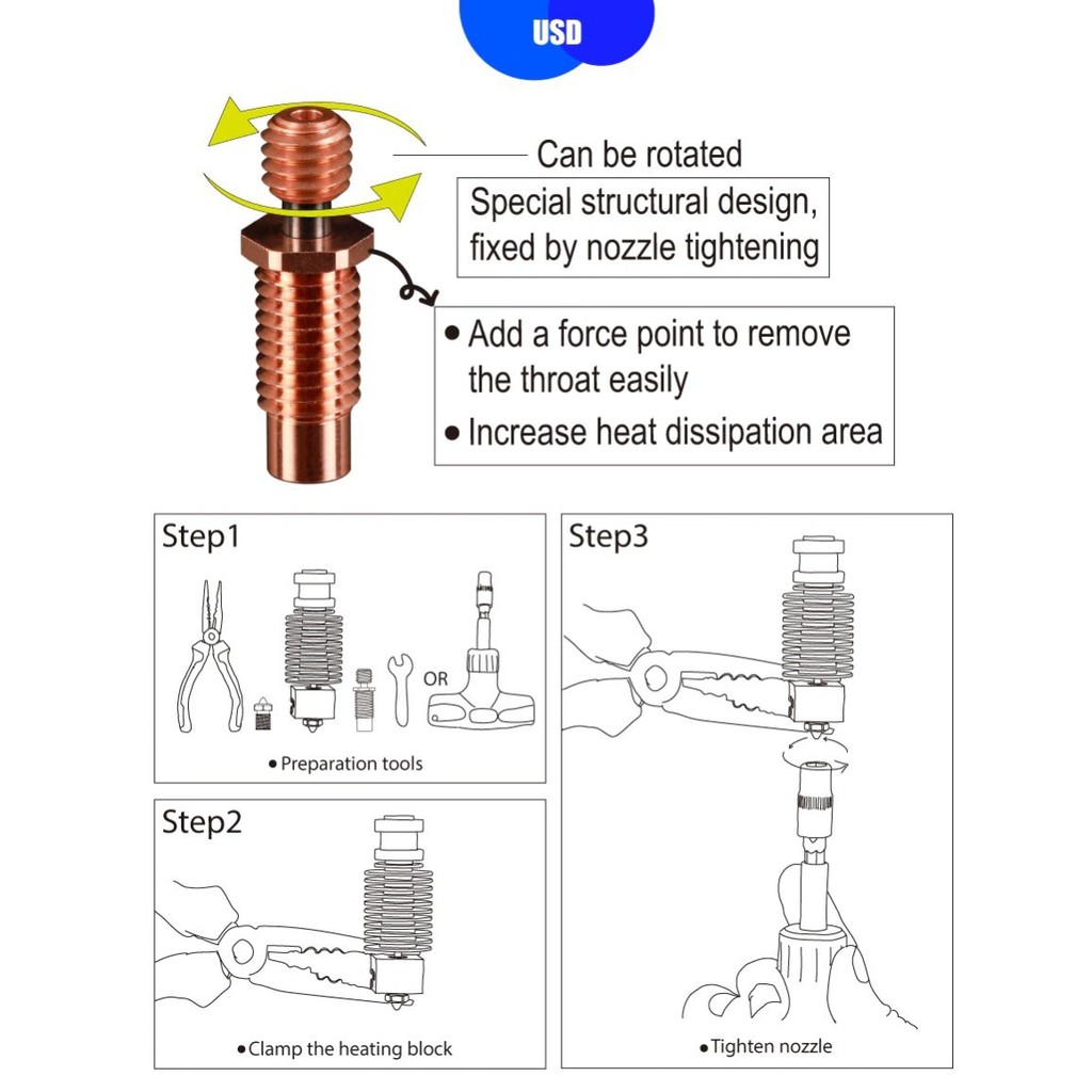 Original Mellow NF E3D V6-Zone Heat Break Copper &amp; Aerospace Material