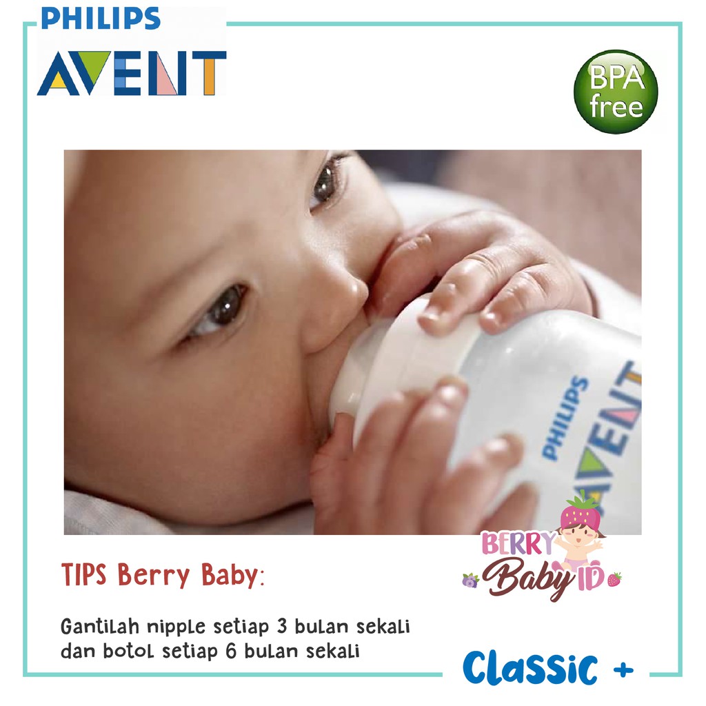 Philips Avent Classic Botol Susu Bayi Single Pack 125ml 260ml 0m+ 1m+ Berry Mart