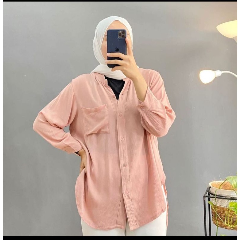 BLOUSE WANITA KEKINIAN OVERSIZE//KEMEJA WANITA BUSUI KANCING CRINKLE