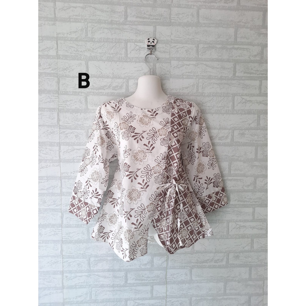 Blouse batik tali samping model kimono lengan 3/4