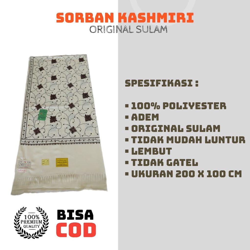 Surban Kasmir/Khasmir/Kasmiri Sulam Original Bordir Surban Kashmir BIsa COD