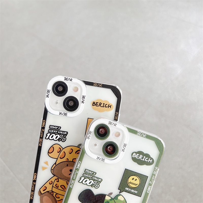 Case Pelindung Lensa Tahan Jatuh Motif Leopard Beruang Hijau Untuk iPhone 11 12 13 Pro MAX X XR XSMAX 7 8 Plus