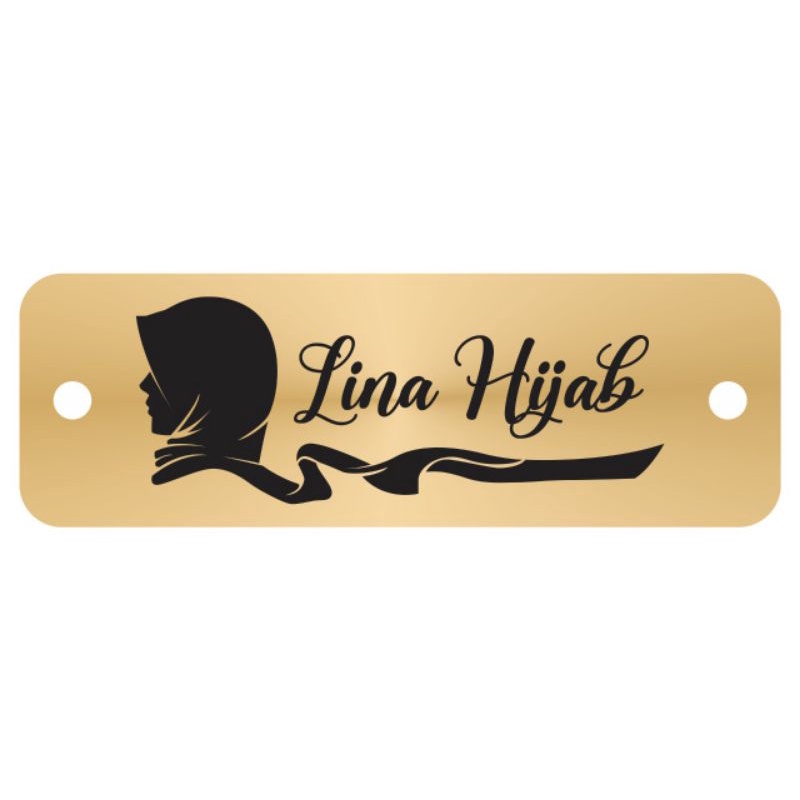 

label akrilik Lina Hijab gold ukuran 1*3 cm 50 pcs tulisan hitam