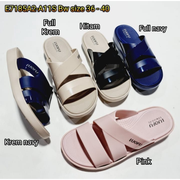 Sandal Slop Wanita Import Terbaru Buat Lebaran  Ban Silang  - Luofu -  E7185A2-A11SBW