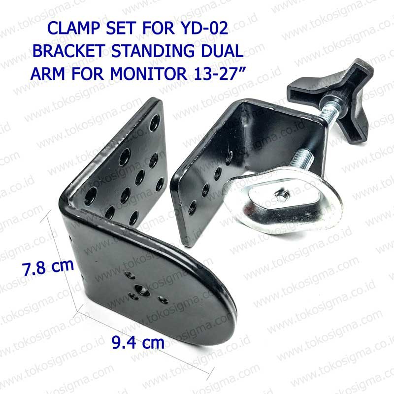 BRACKET BERDIRI JEPIT DI MEJA YD-02 DUA LENGAN FOR FLAT MONITOR 13-27 in