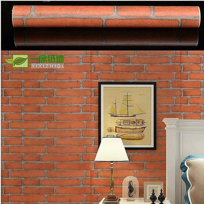 Wallpaper Dinding Bata Orange WPS133 Walpaper Stiker Dapur Kamar Tidur Ruang Tamu Teras Hiasan Rumah