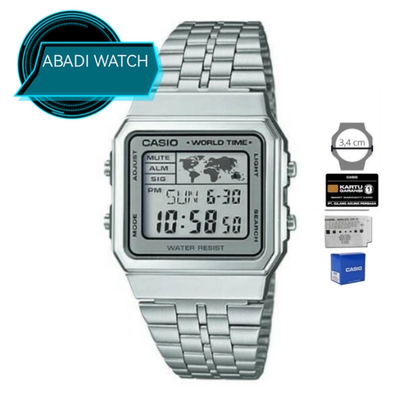 CASIO A500WA-7DF STAINLESS STEEL WORLD TIME WATCH