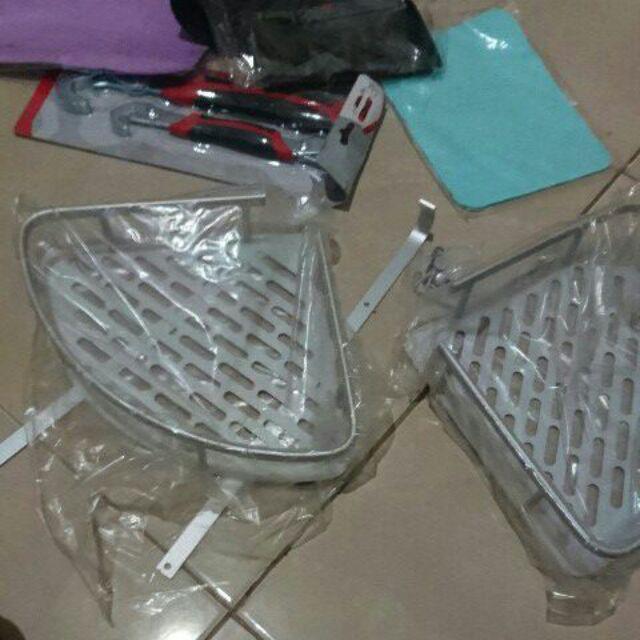 Rak Dinding Kamar Mandi Rak Aluminium Serbaguna Rak Sabun Handuk 2 Susun Persegi
