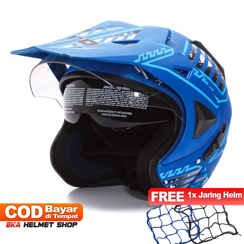 [Helm Dewasa] WTO Helmet Pro-Sight Cross - Seablue Doff + Promo Gratis Jaring Helm