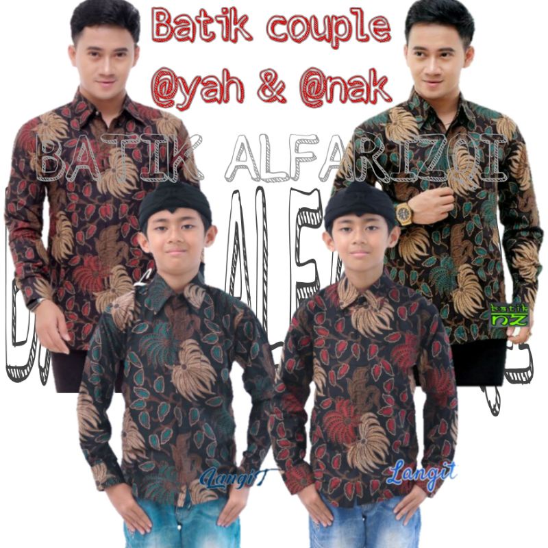 BAJU BATIK COUPLE AYAH DAN ANAK LAKI-LAKI / MOTIF RANTING MERAH DAN HIJAU TERLARIS / COD