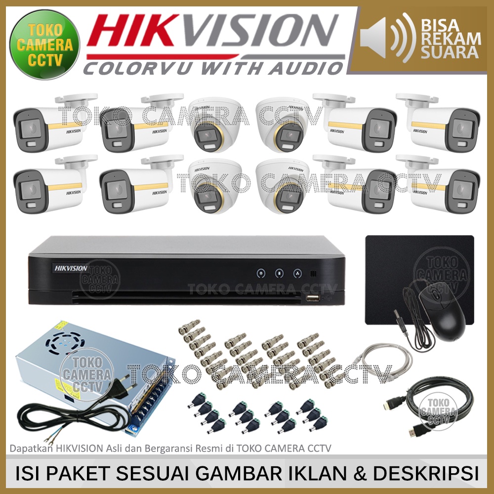 PAKET CCTV HIKVISION COLORVU AUDIO 2MP 16 CHANNEL 13 KAMERA