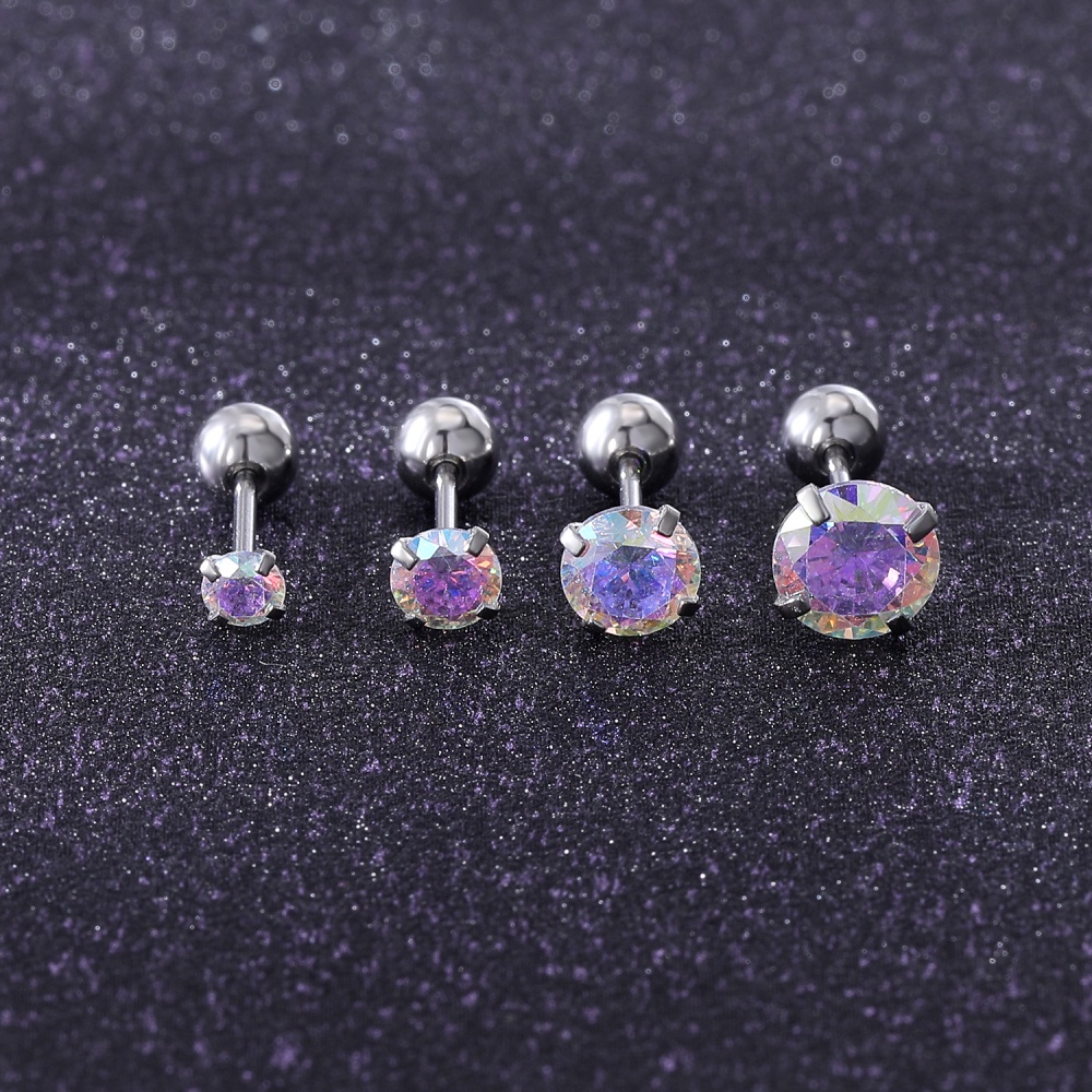 1 Pc Anting Stud Kristal Bentuk Bulat Bahan Stainless Steel Warna Emas Ukuran 3 / 4 / 5 / 6MM