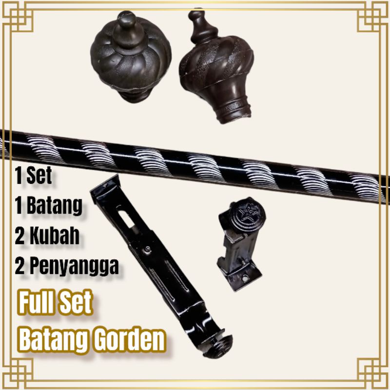 TIANG / PIPA / Batang Gorden Full set 40CM | 50CM | 60CM | 75 CM | 1Meter | 1,5 Meter full set Silver / Gold / Pink / Hitam Abu Tiang Tongkat Rolet / Rollet Hordeng Korden Besi Hordyng Full set