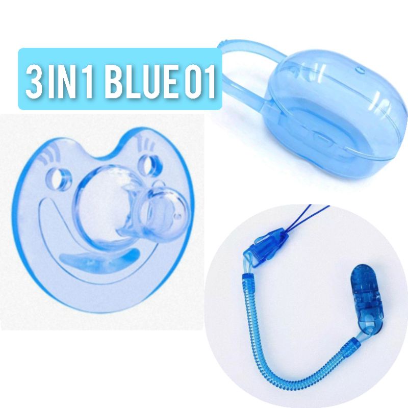 Dot Bayi Empeng Bayi Silikon 3 in 1 set orthodontics bpa free Dot Empeng Bayi Silikon with box and chain-3 IN 1 BLUE 01