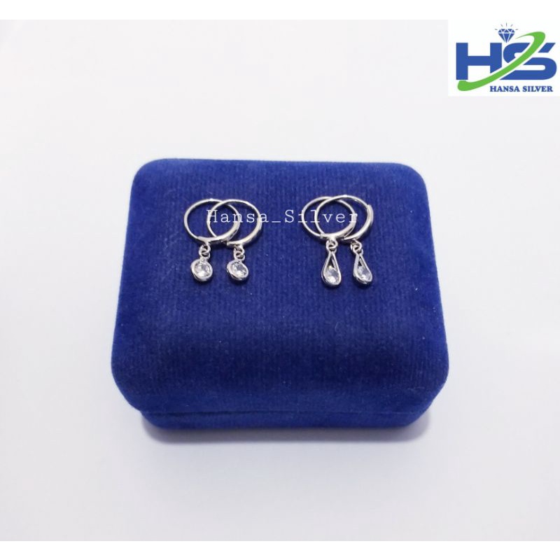 Anting Bayi Anak Perak Asli Silver 925 Lapis Emas Putih Model Agogo Bulat Batu Putih - Anting Wanita Anti Karat