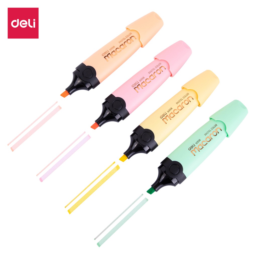 

Deli Highlighter Chisel tip 1-5mm 4 warna Dry fast Non-toxic ink Very bright fluorescent ink EU356