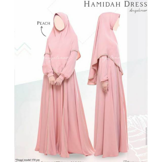 PRELOVED HAMHA SET hamidah dress dan hasna khimar peach ori Atelier angelina preloved