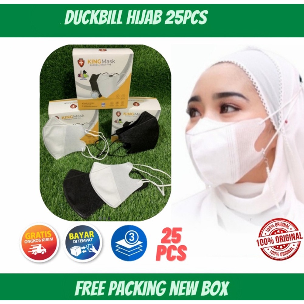 Masker duckbill Hijab 3 Ply Headloop 3Ply isi 25 Pcs - DB hijab Putih