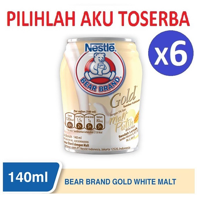 Susu Beruang Bear Brand Gold White Malt - 140 ml ( HARGA PAKET ISI 6 KALENG )