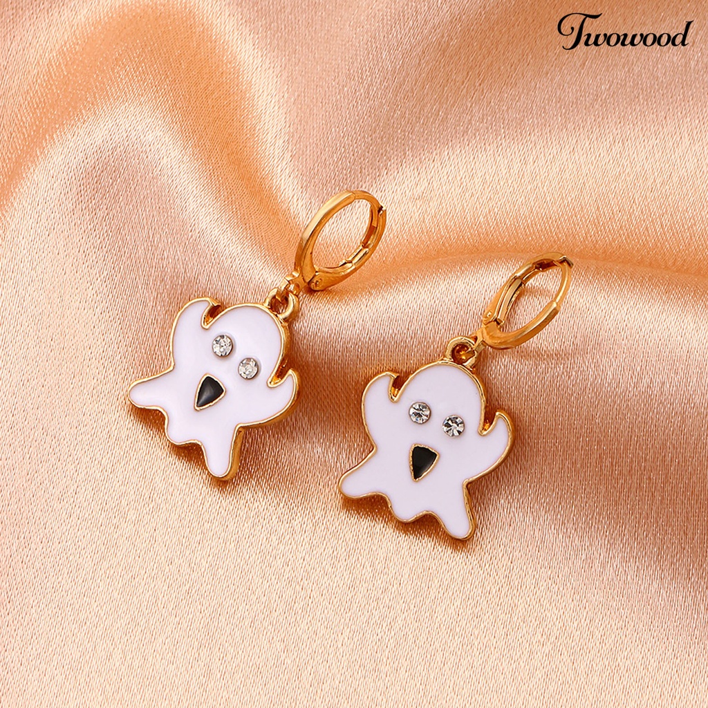 Twowood 1 Pair Ghost Pendant Halloween Earrings Candy Color Alloy Rhinestone Women Enamel Earrings Party Jewelry