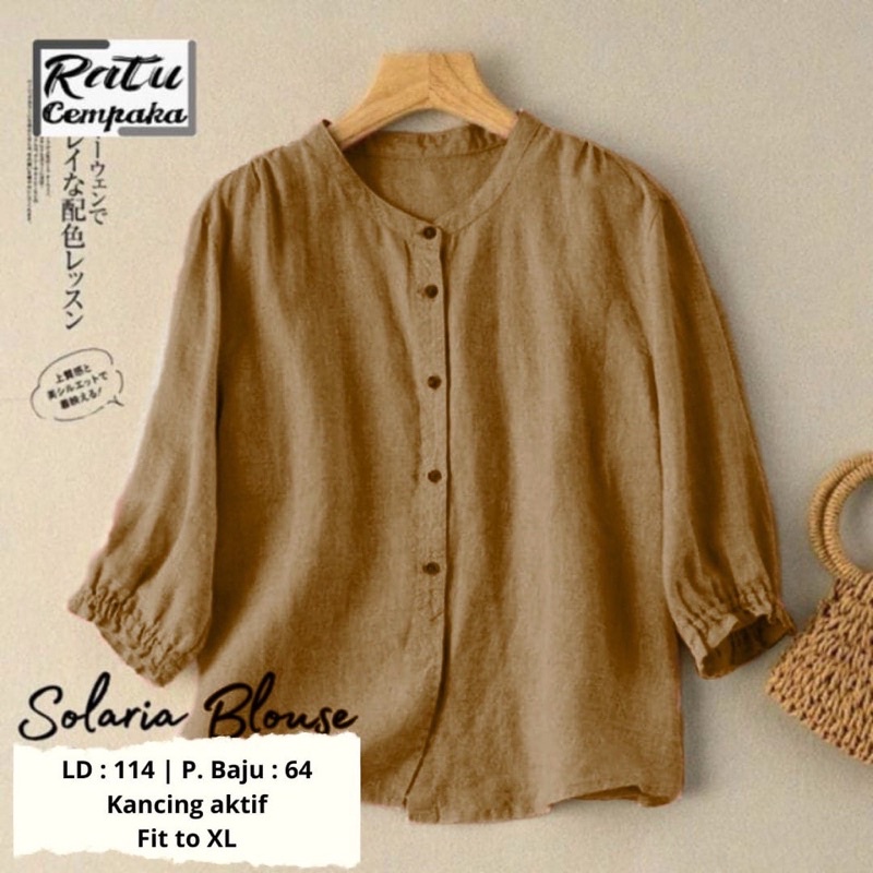 Solaria Blouse Linen Kemeja Wanita Kerah Sanghai Baju Atasan Korean