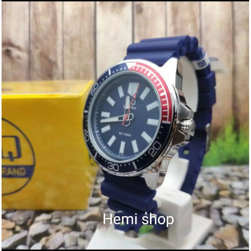 Jam Tangan Superior Q&Q Pria Strap Karet Biru S374J302Y Original