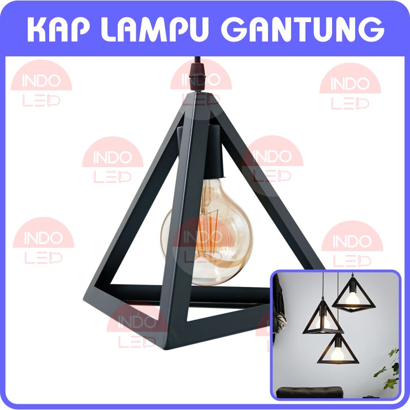 Kap Lampu Gantung Hias Minimalis Segitiga Dekorasi Rumah Fitting Cafe Industrial Vintage Bahan Besi