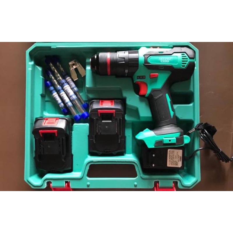 MESIN BOR TANGAN BATERAI/BOR CORDLESS/CORDLESS IMPACT DRILL NRT-PRO DC 343 SET(koper,4mta bor beton)