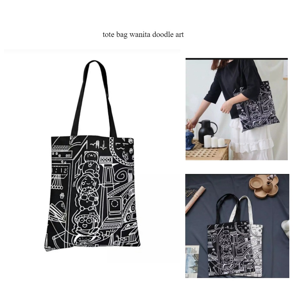 (Pakai Resleting) tote bag dodle varian warna[Toko UCI]