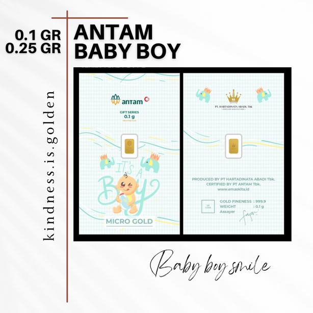 Baby Boy Smile - Antam Gold Newborn Series Kado Emas Kelahiran Bayi Perempuan 0,1 Gram 0,25 Gram