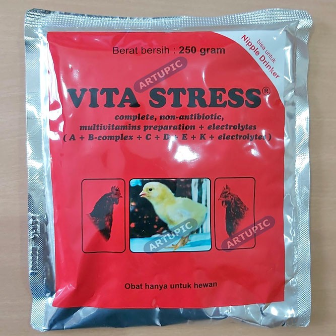 Vita Stress 250 gram Vitamin Elektrolit Multivitamin Ayam mencegah stress ayam unggas tumbuh bulu