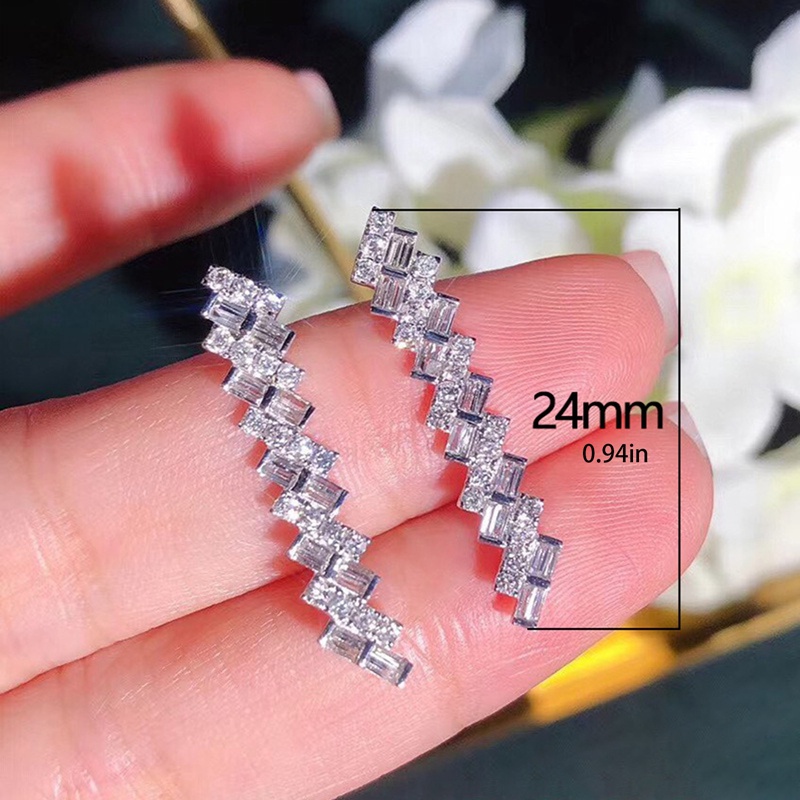 Anting Tusuk Gantung Panjang Wanita Desain Geometri Hias Kristal CZ Untuk Pesta Pernikahan