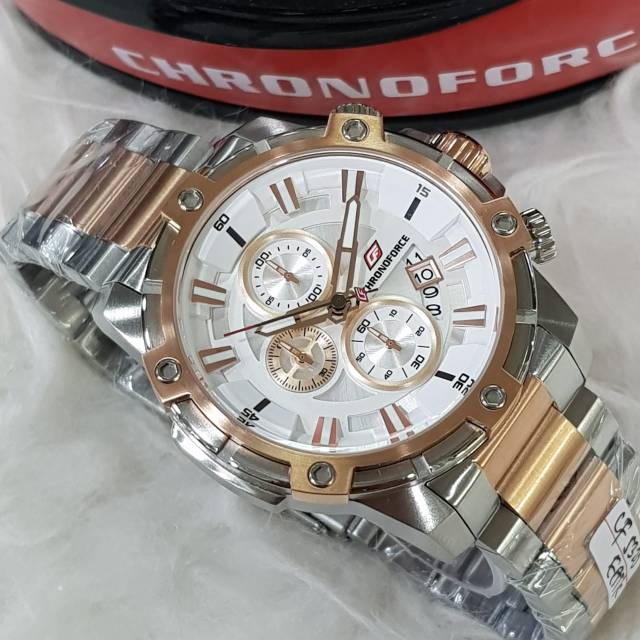 Jam Tangan Swiss Chronoforce CF 5320 Cowok Pria Silver Rosegold White Original