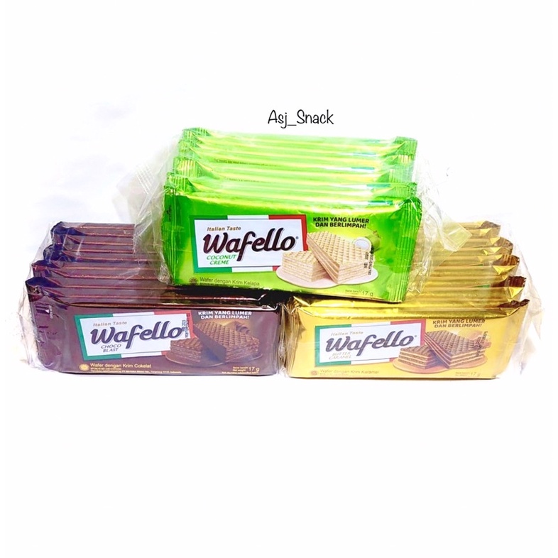 

Wafer Roma Wafello ada 3 rasa: Coconut Creme, Choco Blast dan Butter Caramel ( 10 pcs x 17gr )