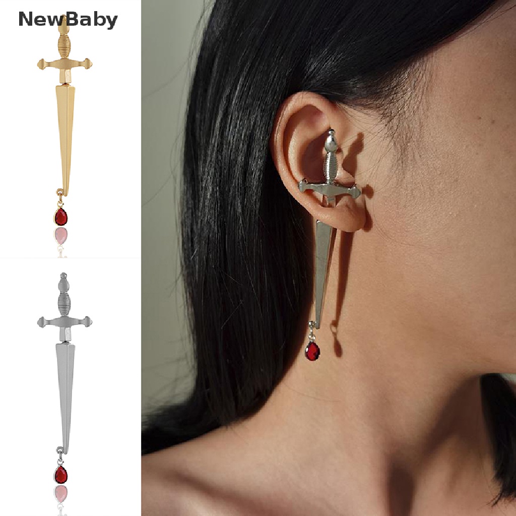 1pc Anting Stud Desain Pedang Salib Aksen Kristal Gaya Hip hop Untuk Hadiah