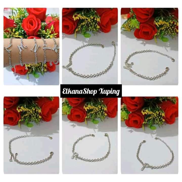 Gelang Dewasa nuri Ininsial Nama A-Z chat pilih huruf.silver .xuping