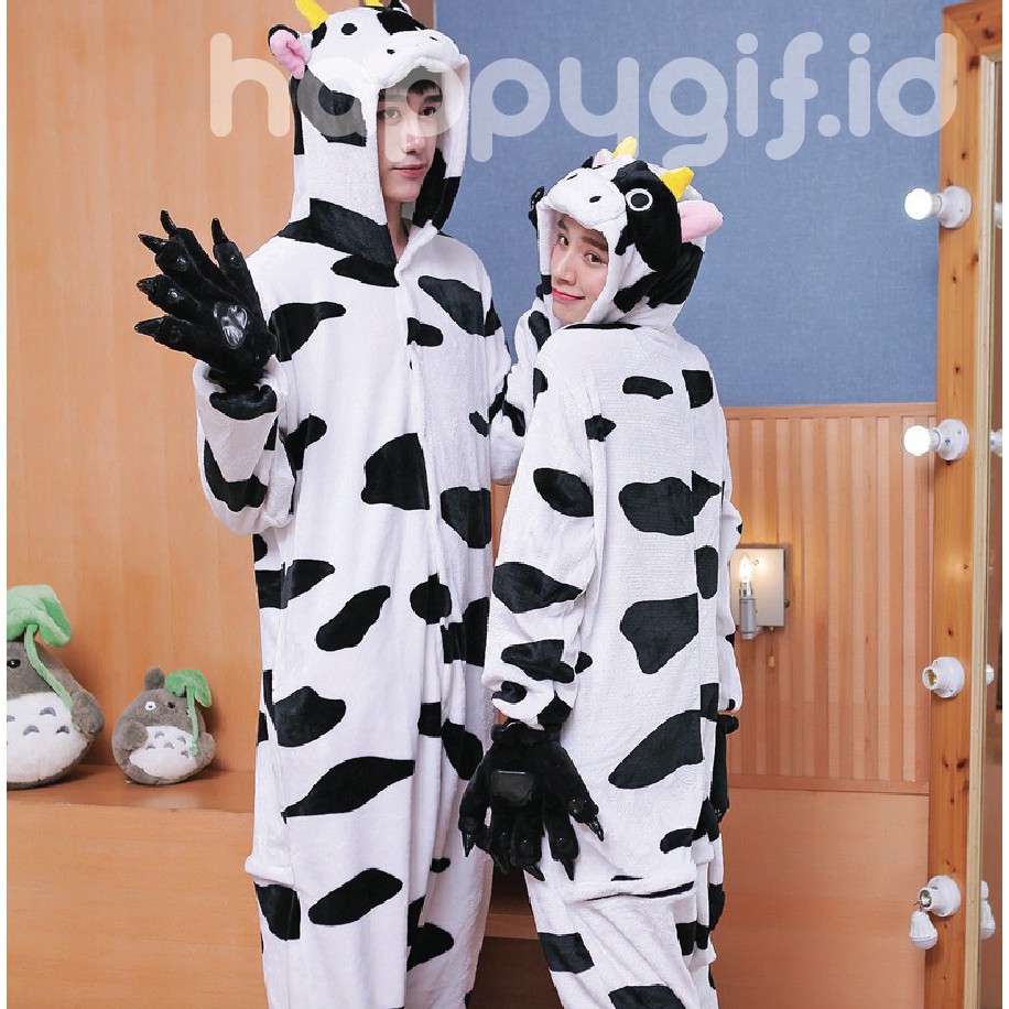 BAJU TIDUR KOSTUM ONESIE KIGURUMU PIYAMA UNIK DEWASA KARAKTER - SAPI COW