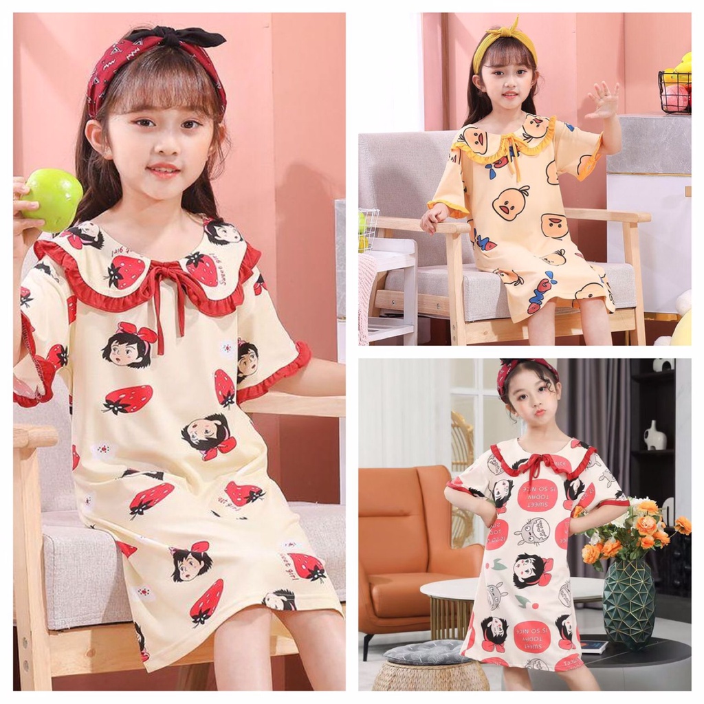 Baju Tidur Daster Anak Perempuan Lembut Premium Quality Impor umur 5-14 Tahun