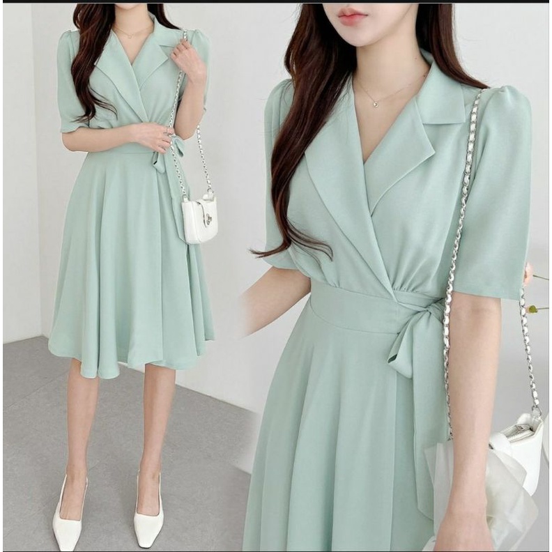 Midi dress wanita dress arsyela basic polos mc/pakaian wanita midi dress selutut wrap polos