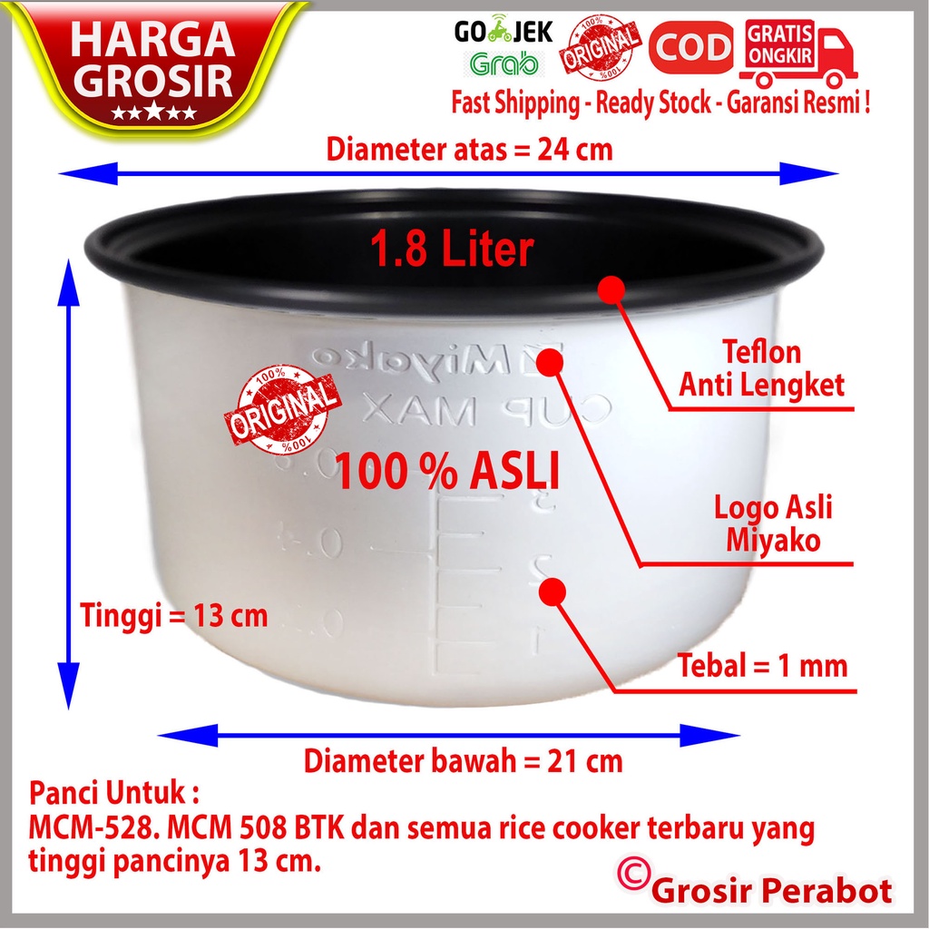 Panci Rice Cooker Magic Com Miyako 0.6 1.0 1.2 1.8 2.2 6 20 Liter Panci Magiccom Megicom Teflon Daleman Miyako 0.6 1.0 1.2 1.8 2.2 6 20 Liter Anti Lengket Original