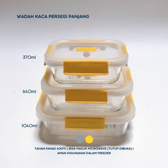 Wadah Kaca Persegi Panjang Toples Food Container Set