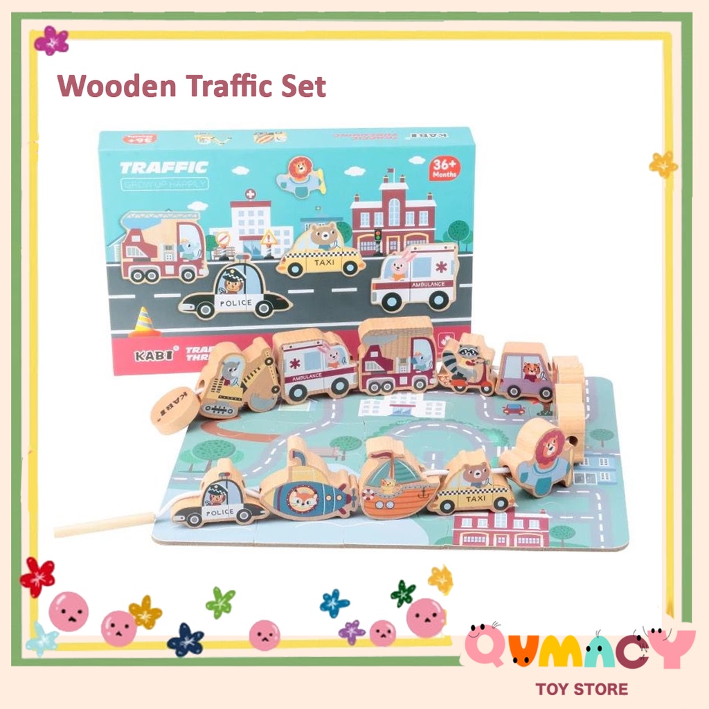 KABI Wooden Toy Traffic Set - Threading Vehicle