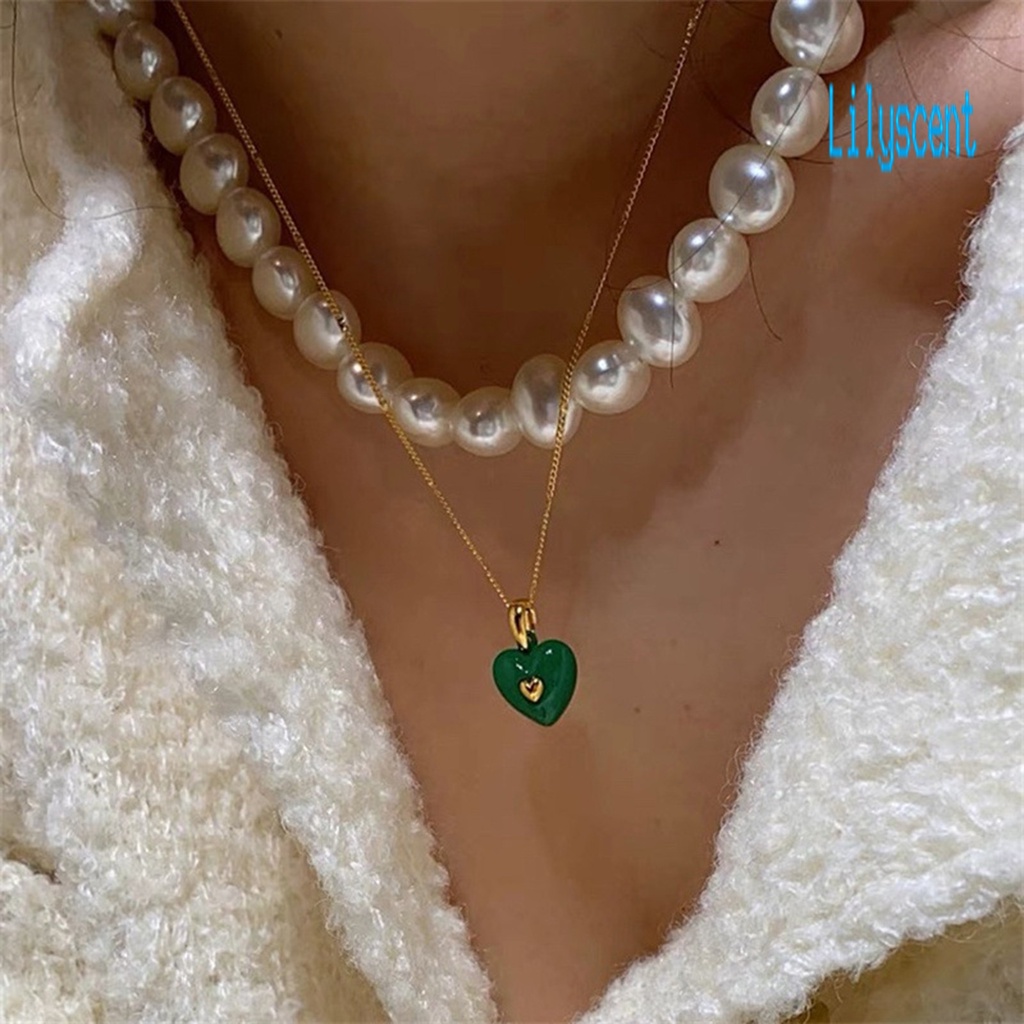 Kalung Rantai Tipis Dengan Liontin Hati Enamel Untuk Wanita