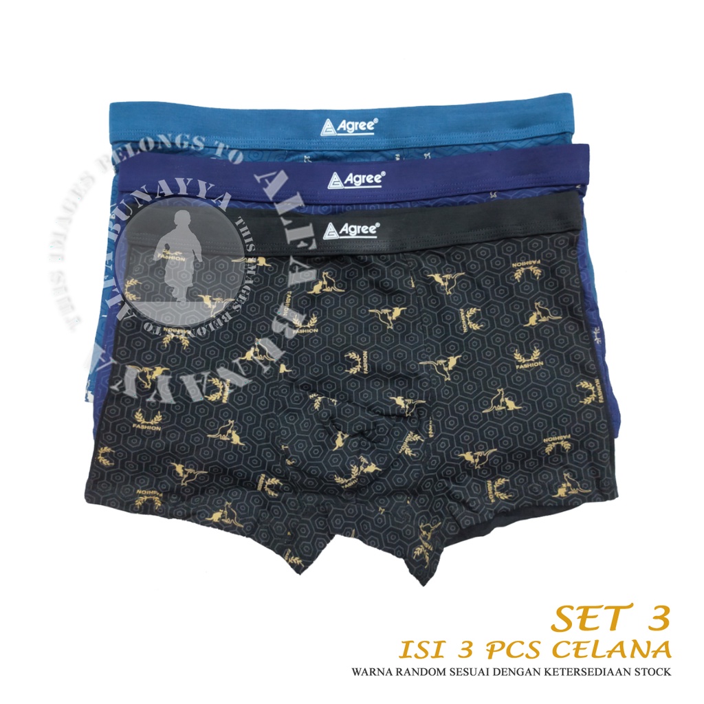 3 Pcs Celana Dalam Pria AGREE SPORT BOXER CD Underwear Pakaian Dalam AB12AGS31